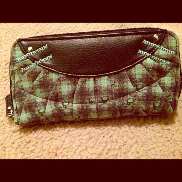 Black Wallet with plaid and skull design