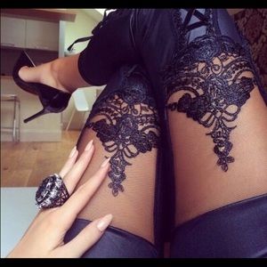 sexy unique leather sheer leggings