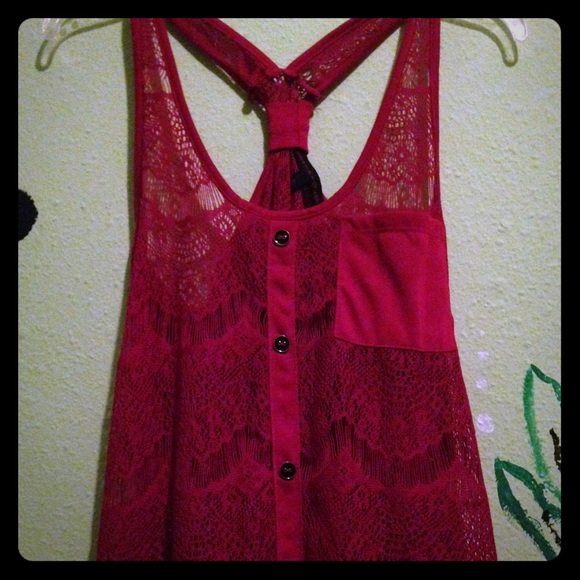 "blood" red razor back lace tank
