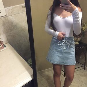 Missguided white long sleeve off shoulder bodysuit