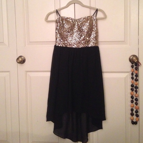 Delia's gold sequin black high low dress
