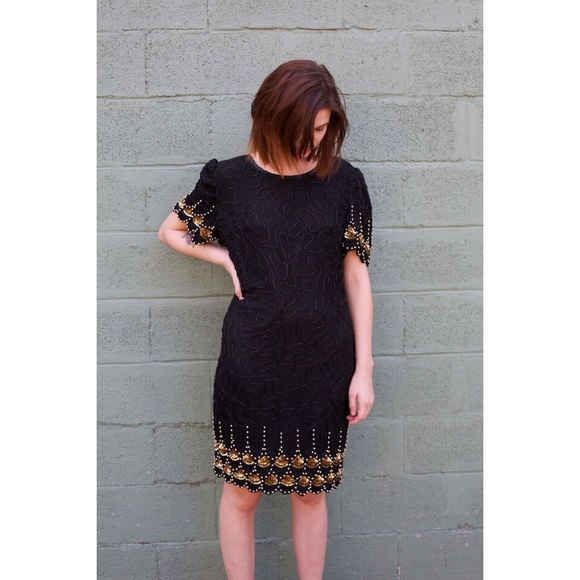 SOLD - 80's Scalloped Edge Sequin Dress - Picture 2 of 3