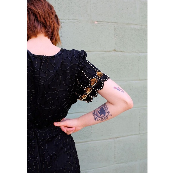 SOLD - 80's Scalloped Edge Sequin Dress - Picture 3 of 3