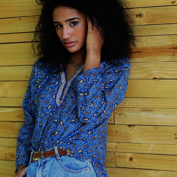 70's Vintage Paisley Blue Blouse