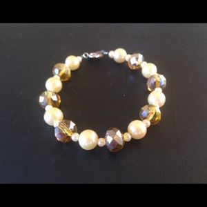 Pearl and Tan Bracelet