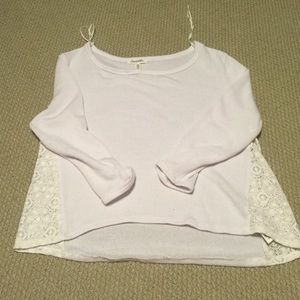 Aero White 3/4 Sleeve Croptop With Lace Detail L