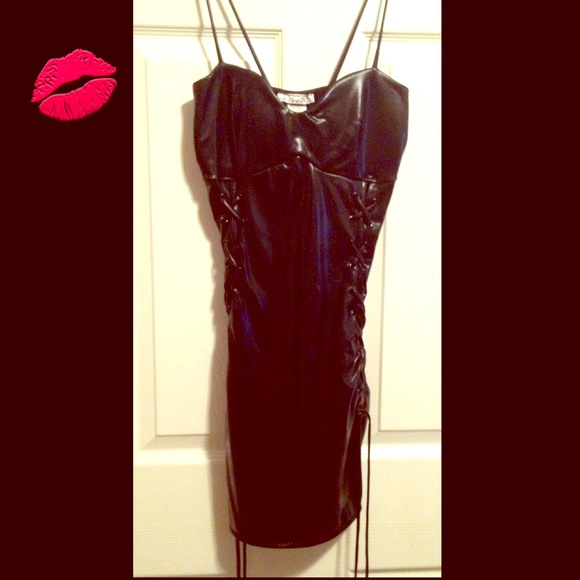 💋FAUX LEATHER BLACK LINGERIE DRESS