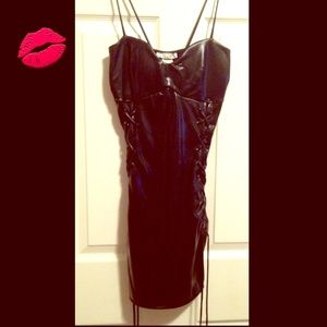 💋FAUX LEATHER BLACK LINGERIE DRESS