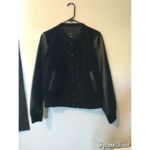 Leather and velvet jacket with gold buttons