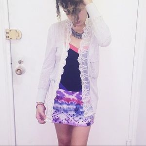 American Rag Ivory/Beige Cardigan with Lace Trim