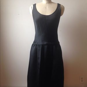 Vintage black silk princess gown with fringed hem