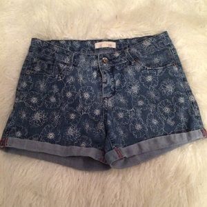 F21 denim floral shorts