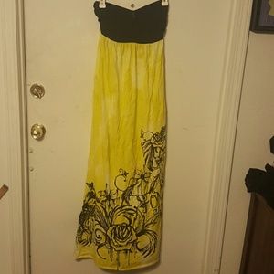 Fox Racing Yellow/Black Strapless Maxi Dress