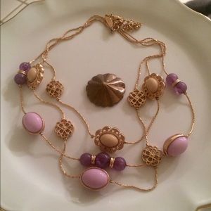 NWOT - 3-Tier Purple and Gold Necklace