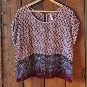 Rose and Merlot patterned blouse