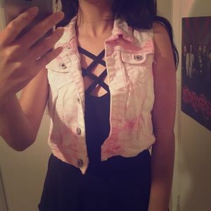Pink and White tie dye denim vest