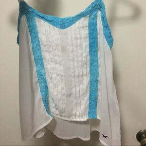 Hollister small white and blue top