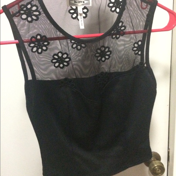 Black pacsun flower half see through crop top