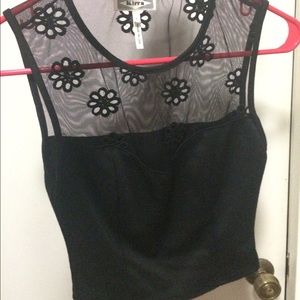 Black pacsun flower half see through crop top
