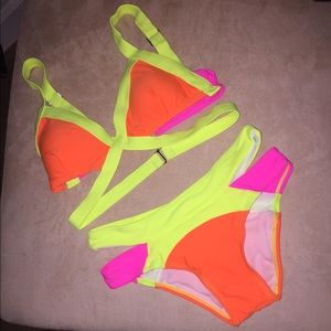 Orange Color Block Bikini Swimsuit