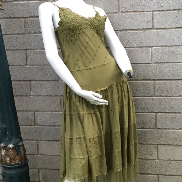 Olive Green Summer Dress with Spaghetti Straps
