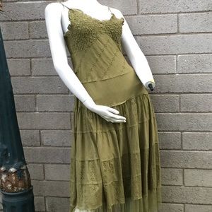 Olive Green Summer Dress with Spaghetti Straps