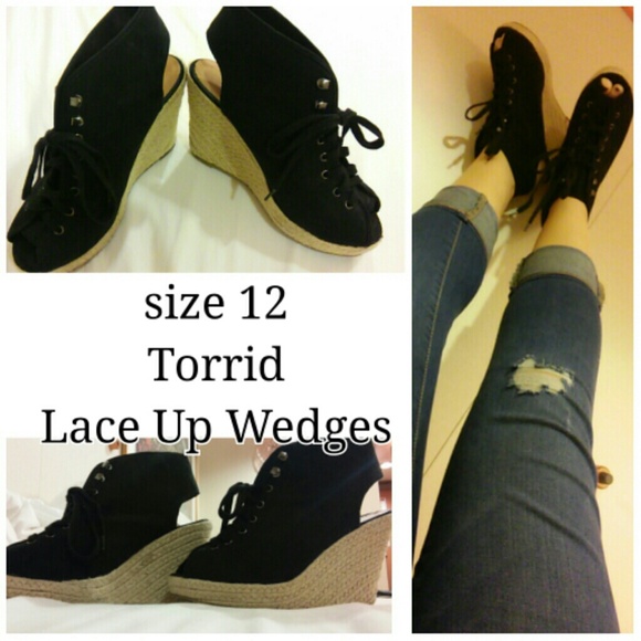 Torrid Black Laceup Wedges