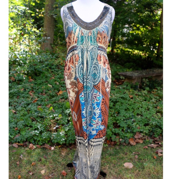 Stunning boho printed beaded maxi dress plus size - Picture 1 of 4
