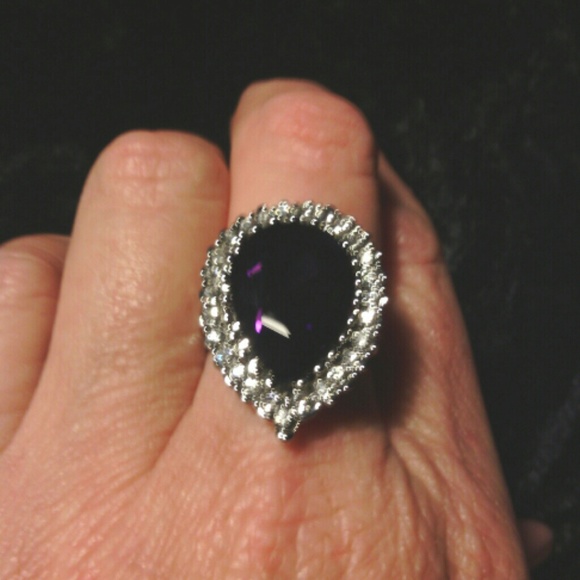 Amethyst and White Rhinestone Fashion Ring 8 - Picture 2 of 2