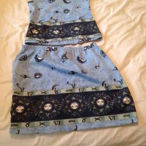 Blue tube top & skirt with sun and moon design