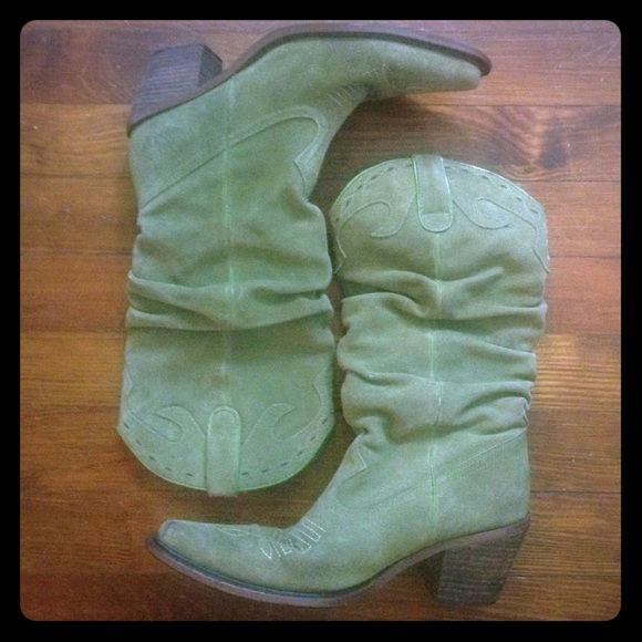 Green suede Steve Madden cowboy boots