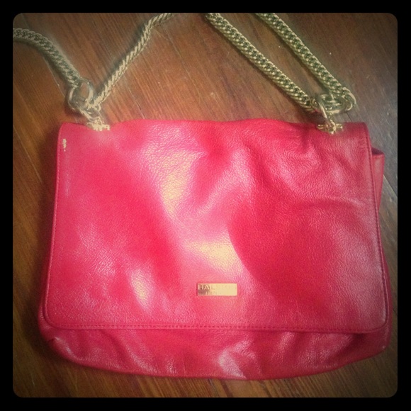 Red leather Halston handbag