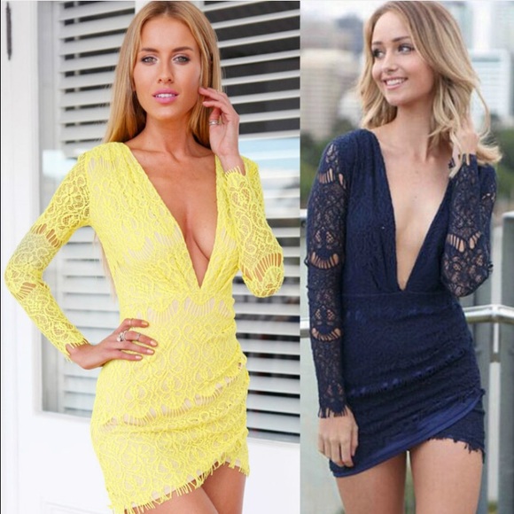 Yellow long sleeved lace dress! So cute