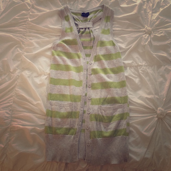 Lime Green Striped Vest Cardigan