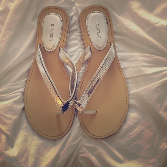 Silver Sequin Flip-Flops