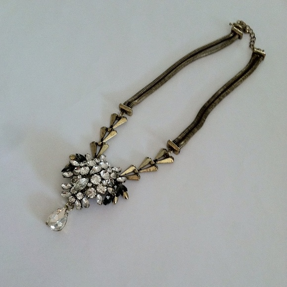 *SOLD* Crystal And Worn Gold Necklace - Picture 3 of 3