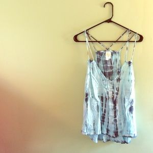 Blue tie dye button up tank