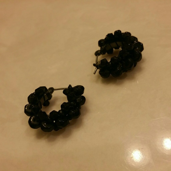 Black Beaded Hoop Earrings