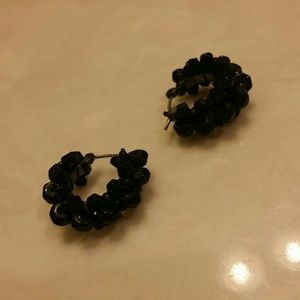 Black Beaded Hoop Earrings