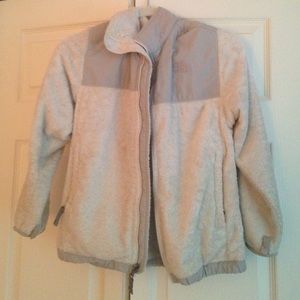 North Face fuzzy white fleece jacket