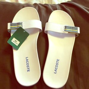 White Lacoste Slip On Sandals