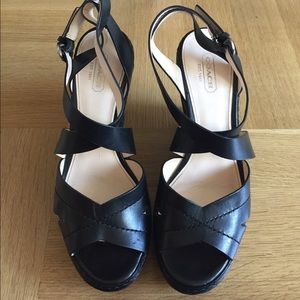Coach black leather wedges