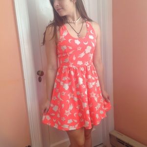 Bright Coral Neon Skater Dress