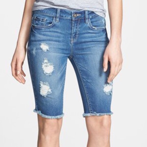 Kensie Destructed Denim Bermuda Shorts