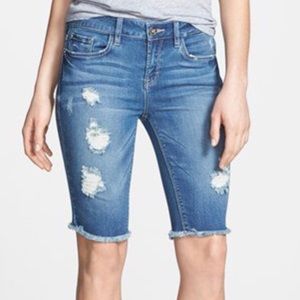 Kensie Destructed Denim Bermuda Shorts