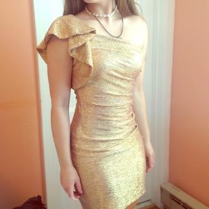 Rose Gold One Shoulder Formal Dress