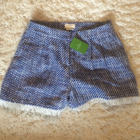 kate spade Pants - Kate Spade tweed fringe shorts. Blue/fresh white