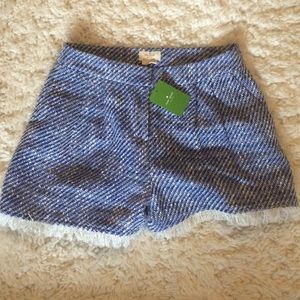 Kate Spade tweed fringe shorts. Blue/fresh white