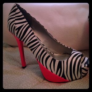 Zebra and hot pink peep toe heels
