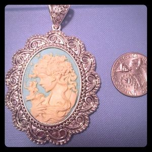 Large Sterling Silver set Cameo Pendant 🌸